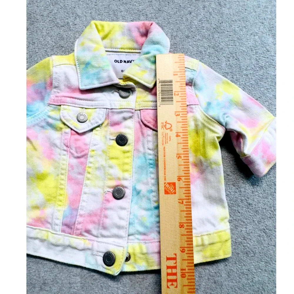 Old Navy Denim Jacket Kids 0-3M Pink Yellow Blue Tie Dye Button Up Trucker